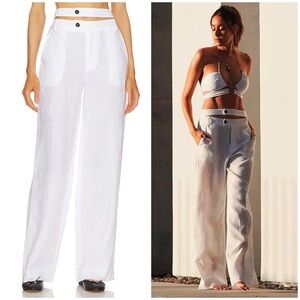 Marissa Webb Theo Linen Double Waist Trouser in Linen White Size 4